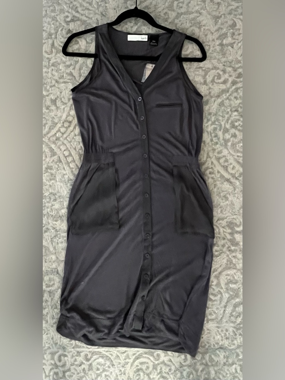 Kersh Charcoal Sleeveless Button-Front Midi Dress